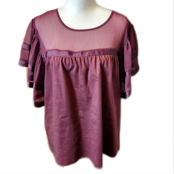 5/$55 Express Mauve Purple Sheer Top Ruffle Sleeves Comfy Blouse, M - Picture 1 of 8